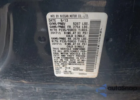 2014 Nissan Murano Le z USA, uszkodzony, nr VIN JN8AZ1MW3EW500810